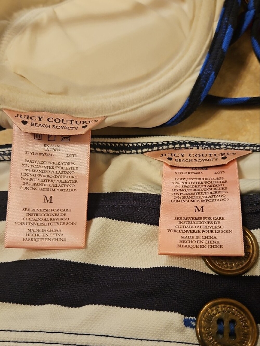 Juicy Couture Navy and White Striped Bikini Swim with Gold Logo Buttons - Picture 4 of 8